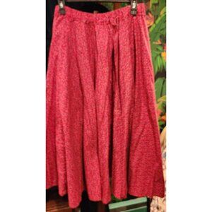 VINTAGE HANDMADE XL Women's Red Ditsy Floral Midi Skirt With Elastic Waist